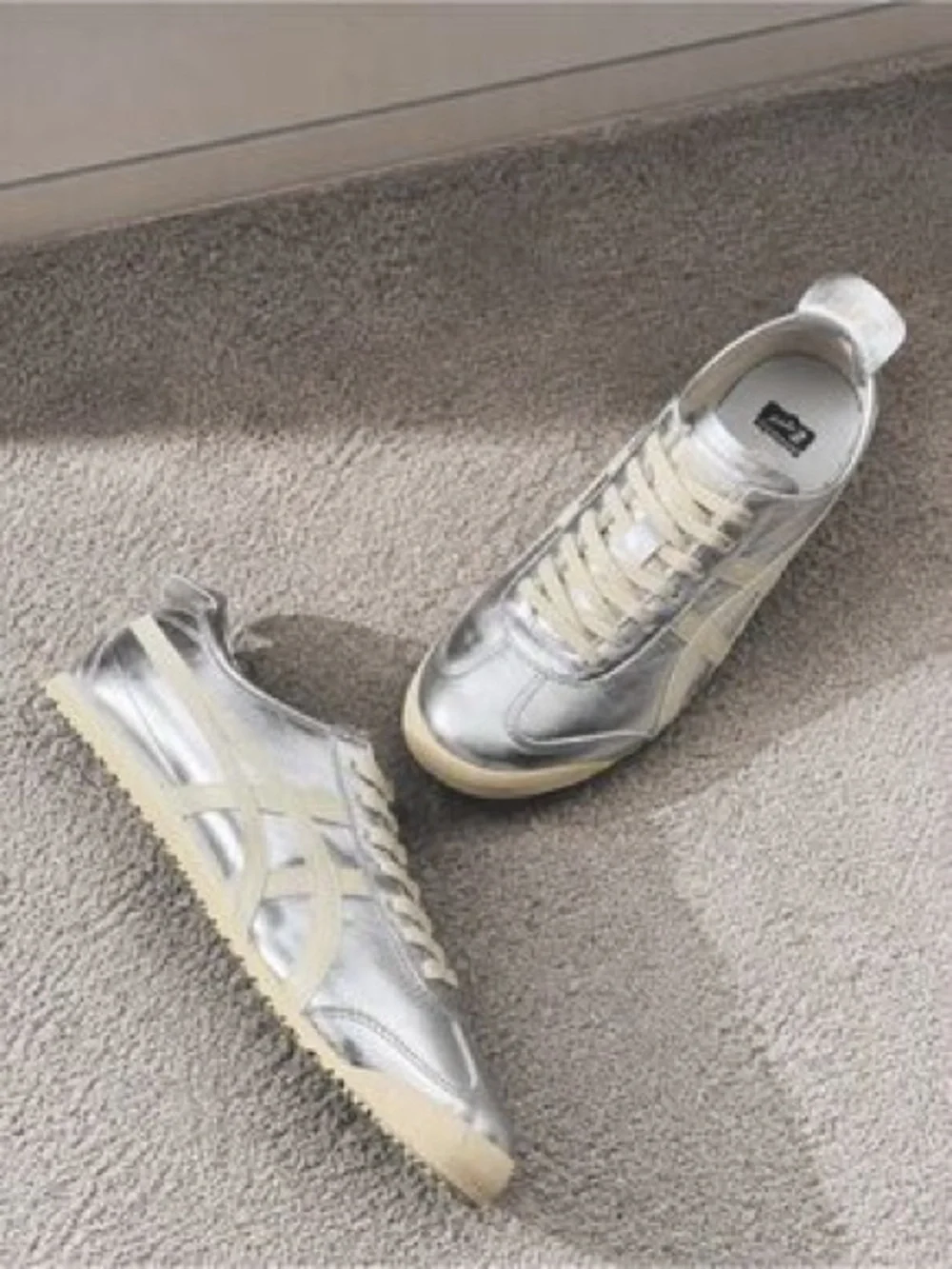 Onitsuka Tiger by Asics Women’s Silver Sneakers with Cream Stripes